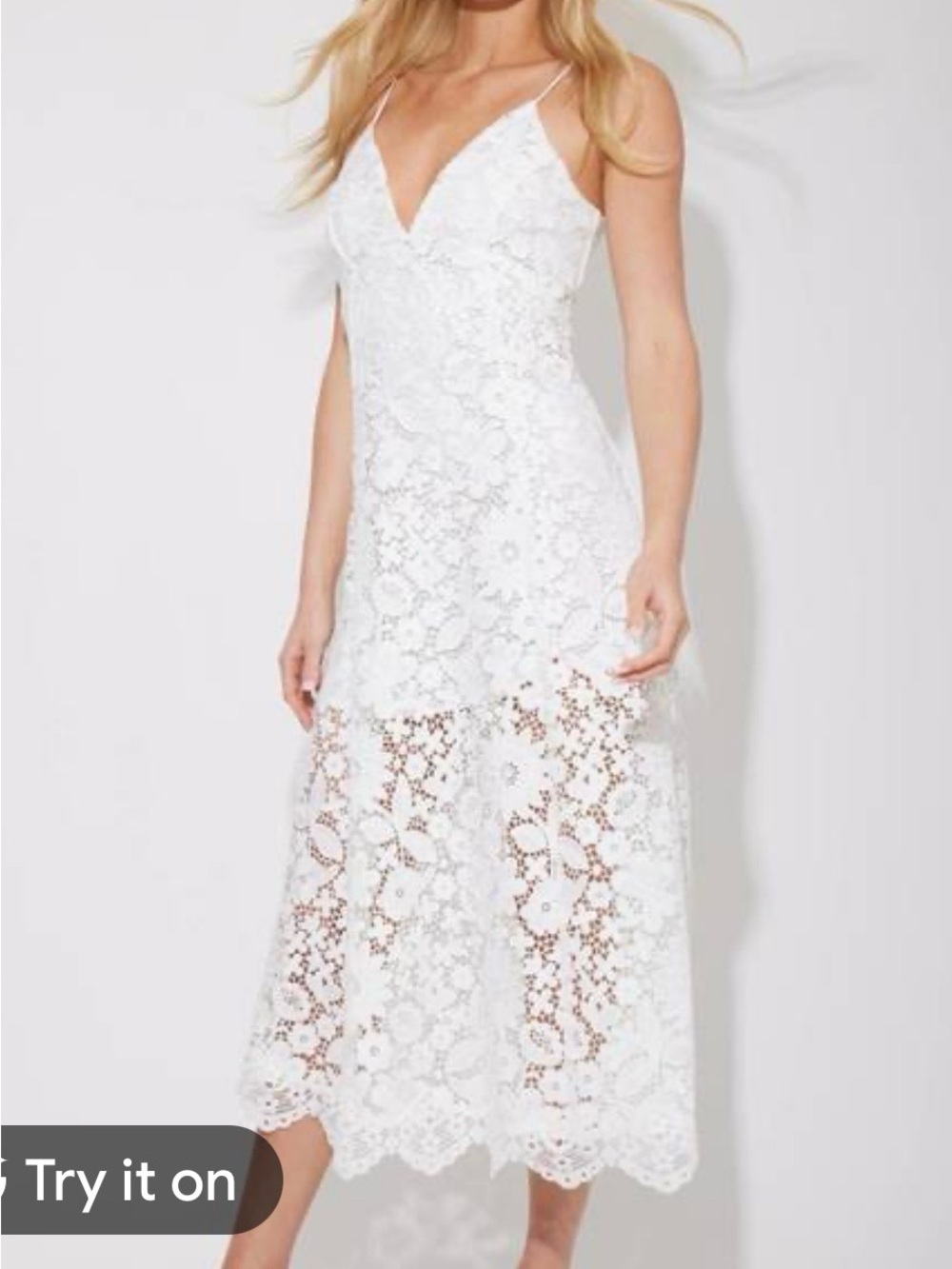🆕#332~Generation Love Rosie White Lace Midi Dress with Spaghetti Straps